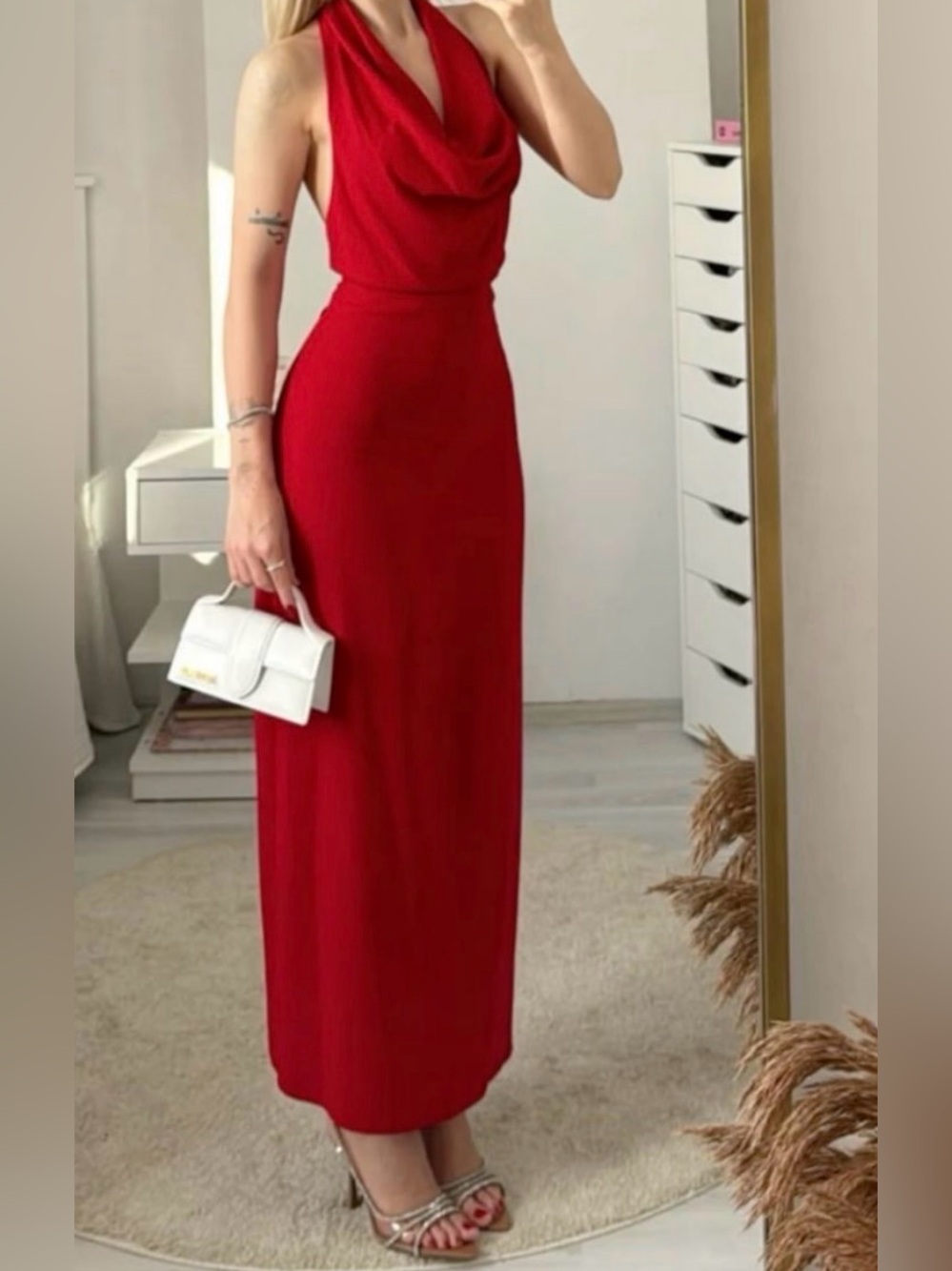 Zara Elegant Red Backless Maxi Dress